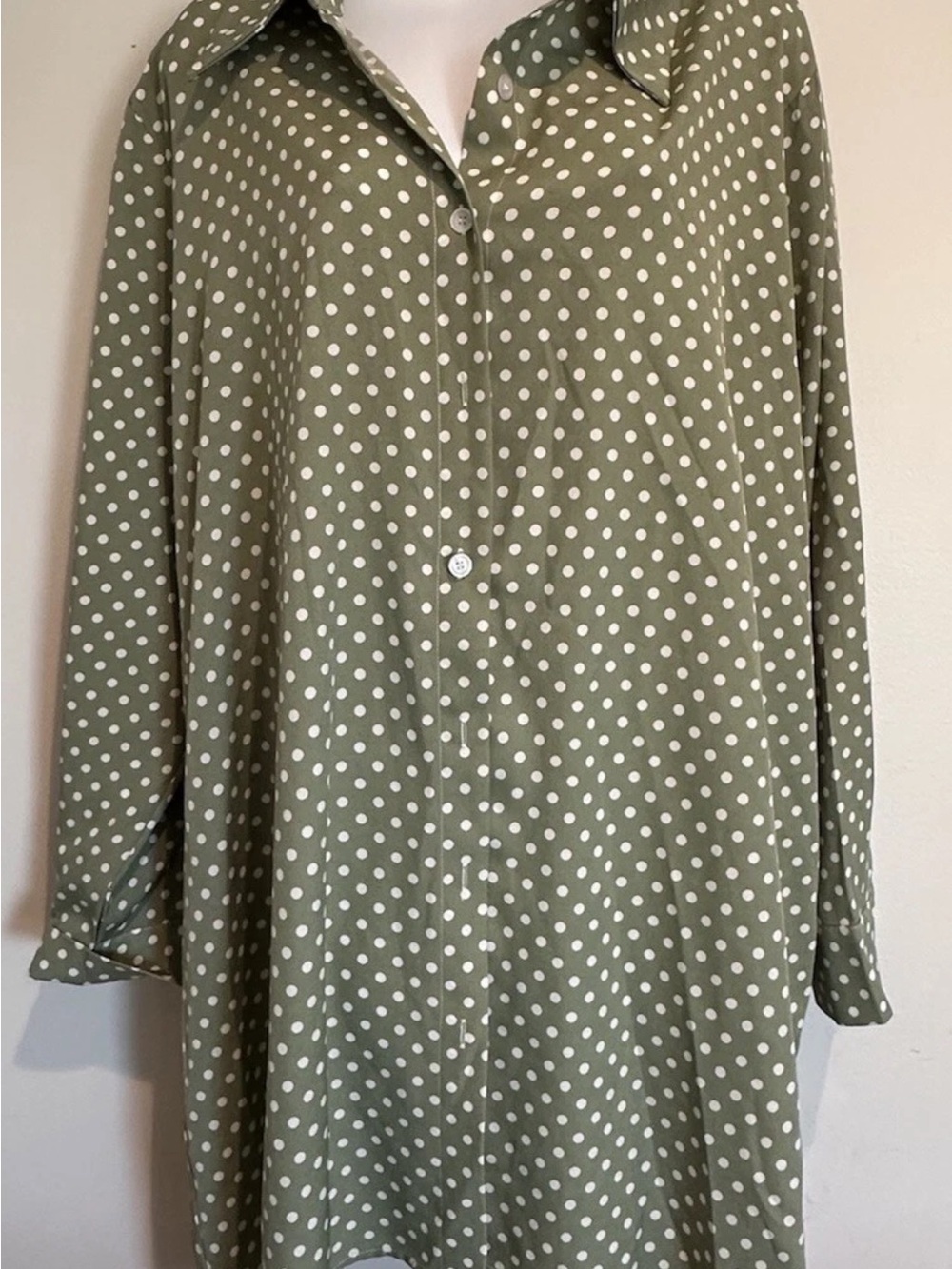 Olive Green Polka Dot women’s Button-Up Shirt - Picture 2 of 10